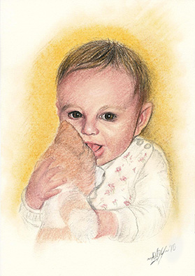 Portrait Baby, Zeichnung in Pastell von Andy Steinbauer