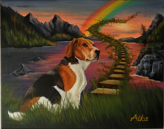 Aika an der Regenbogenbrücke, Gemälde in Acryl