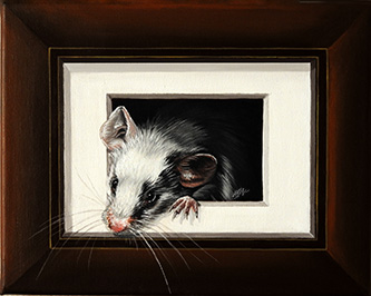 Tiergemälde Maus im Trompe l'oeil Stil von Andy Steinbauer