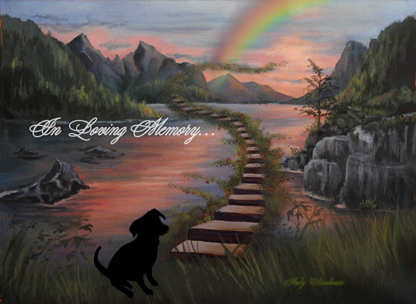 Regenbogenbrücke bei Sonnenuntergang, Gemälde von Andy Steinbauer